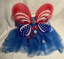 Patriotic Tutu And Wings Costume Dress Up Girls 6 Red White Blue