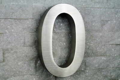 3D-Hausnummer 0 Edelstahl H20cm Arial V2A  0 1 2 3 4 5 6 7 8 9 a b c d e