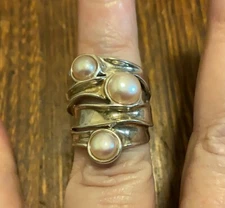 Designer Hagit Gorali Pearl Sterling Silver Ring Size 5