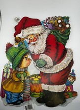 Vintage NOS Cardboard Die Cut Christmas Decoration Santa Pout Child 11 x 14