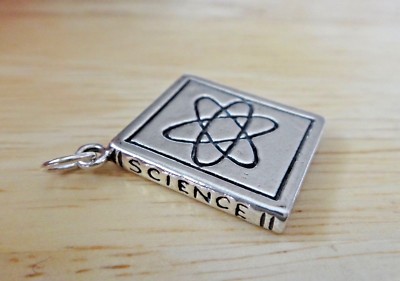 Sterling Silber 3D 22x15mm 7 Gramm Schulbuch sagt Wissenschaft hat Atom Charm