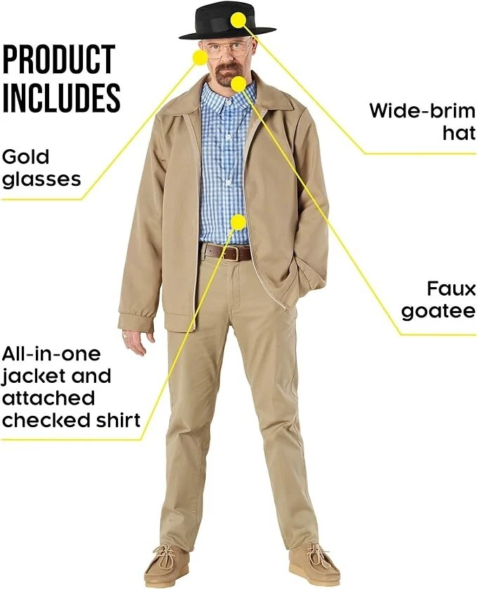 Para Hombres Breaking Bad Walter Disfraz Barba Gafas Adulto Químico M - 3XL Halloween Foto 2 de 4