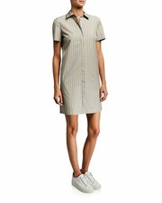 Theory Multicolor Ribbon Stripe Cotton Button Shift Shirt Dress Sz Petite