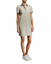 Theory Multicolor Ribbon Stripe Cotton Button Shift Shirt Dress Sz Petite