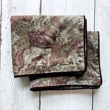 2 Ralph Lauren HAYDEN Paisley Pillow Shams KING Velvet Edging - Green Brown RARE