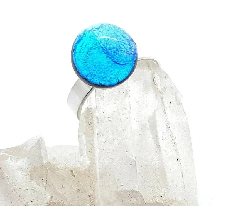 Mini Fingerring  Muranoglas  blau lila verstellbar 925 Silber handgefertigt