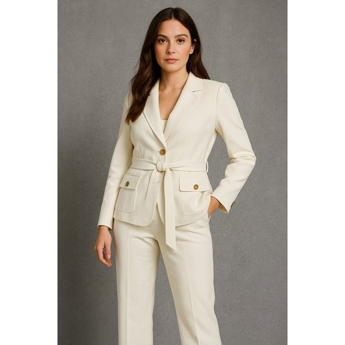 Le Suit Womens 18 Ivory Two-Piece Blazer Pants Set Waist Tie Preppy Business NEW