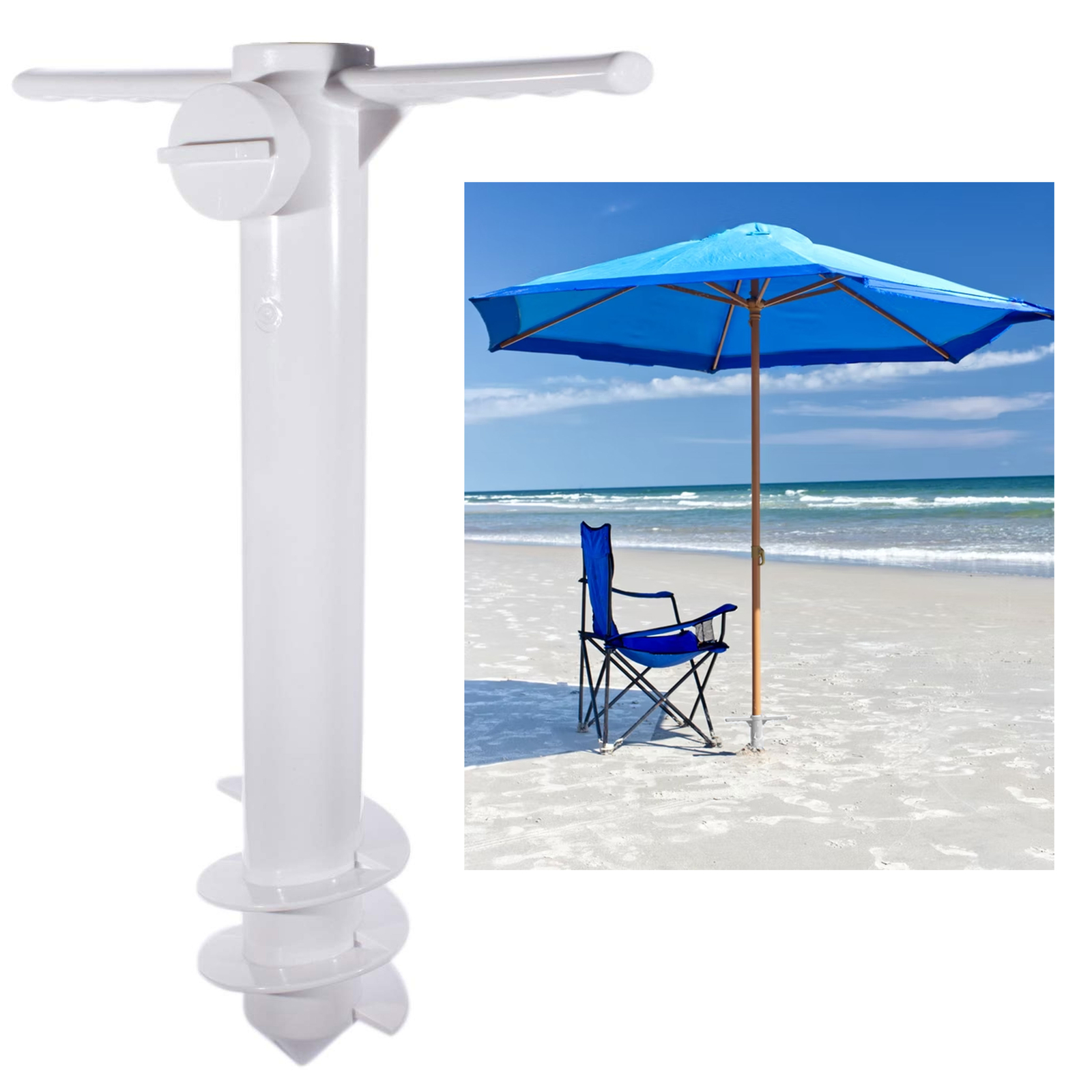1 X Beach Umbrella Holder Anchor Spiral Stake Sand Sun Shade Stand