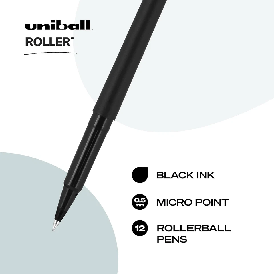 Uni-Ball Roller Rollerball Pens Fine Point Micro Tip, 0.5Mm, Black, 12 Pack - Image 2 of 4