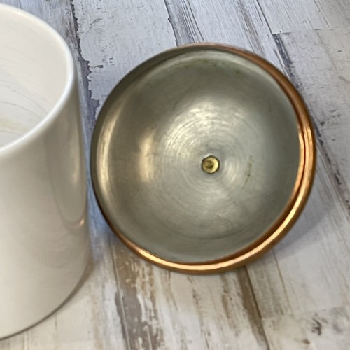 5.5"x4.25" White Ceramic & Copper Canister Grease Container Portugal White Knobs - Picture 5 of 6