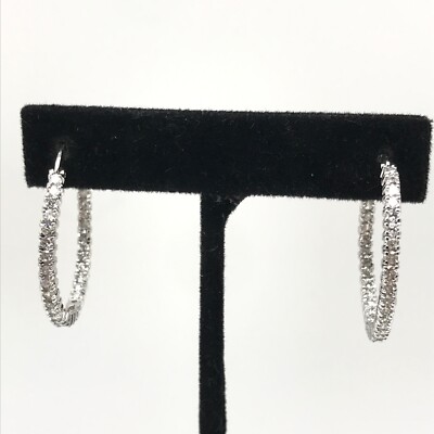 925 Sterling Silver Sparkly White CZ Hoop Earrings