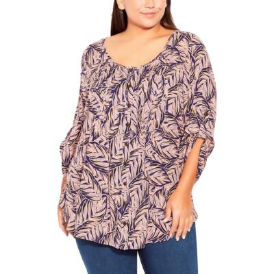 Avenue Womens Pintuck Button-Down Printed Blouse Shirt Plus BHFO 4741