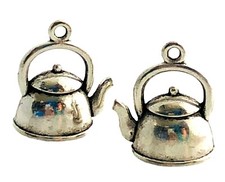 2 Antiqued Tibetan Silver Bead Drop Two Sided 16mm 3D Tea Pot Kettle Charms