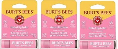 Burt's Bees Tinted Lip Balm 100% Natural Pink Blossom 0.15oz Each Lot of 3