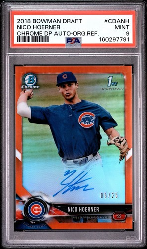 2018 Bowman Chrome Auto Nico Hoerner 1st True Orange 05/25 Mint PSA 9 Cubs POP 4