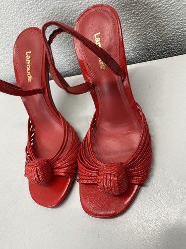 Larroude Women's Strappy Knot Slingback Pumps Size 6.5 Red *Preowned* - Picture 3 of 17