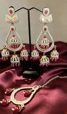 Neu Indisch Pakistanisch Ohrring Tikka Set Schmuck Kopf Kette Tikah Jhumkas Jhumki