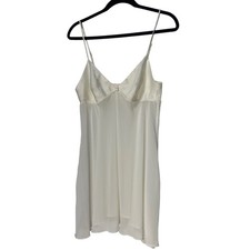 Victorias Secret Satin Sheer Slip Dress Nightgown Bow Detail Ivory Size M EUC