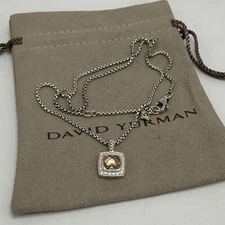 David Yurman Petite Albion Pendant Necklace Morganite & Diamonds 16-17'