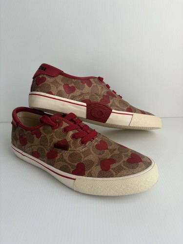 Coach City sole Skate Sneakers Coated Canvas Sz 8.5 B Electric Red Heart EUC