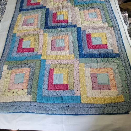 First Impressions Vintage Patchwork Quilt Log Cabin Baby Blanket 36x48" Unisex - Picture 3 of 16