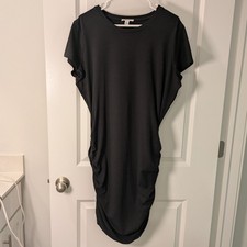 Nine West Dress Womens XXL  Black Classic Ruched Sides Bodycon Midi Short Sleeve