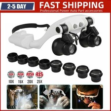 LED Magnifying Glass Magnifier Loupe Headband Headset Head Lamp Light