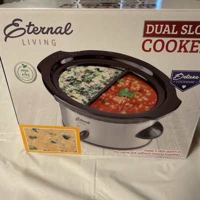 Eternal Living Dual Slow Cooker 2x16 oz Stainless Steel Electric, 2 Settings