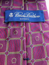 Brooks Brothers Made in USA Dress Tie Men's Silk Red with Gold Silver Designs