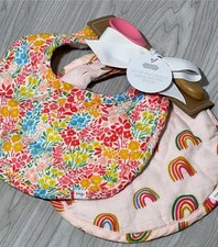 Mud Pie floral rainbow pink 2 muslin bib silicone spoon set Baby shower gift