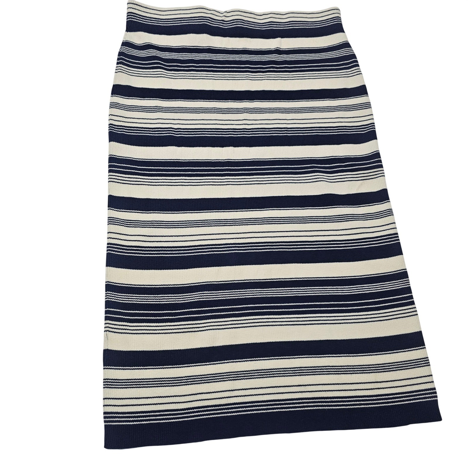 NWT Lauren Ralph Lauren Black Label Striped Knit Midi Pencil Skirt Navy Cream  L thumbnail 10