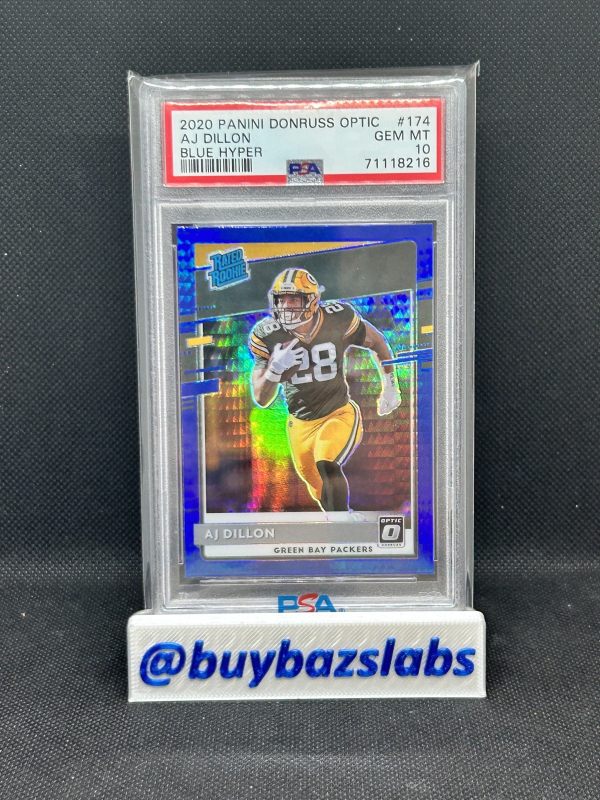 2020 PANINI DONRUSS OPTIC AJ DILLON BLUE SCOPE PSA #174 GEM MT 10