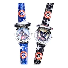 Captain America Iron Man Boys Watch Quartz Leather Band Flip Metal Case Kid Gift