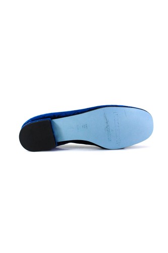 Zapato plano Nicky Hilton X suela francesa para mujer punta redonda borla gamuza azul talla 5 - Imagen 4 de 5