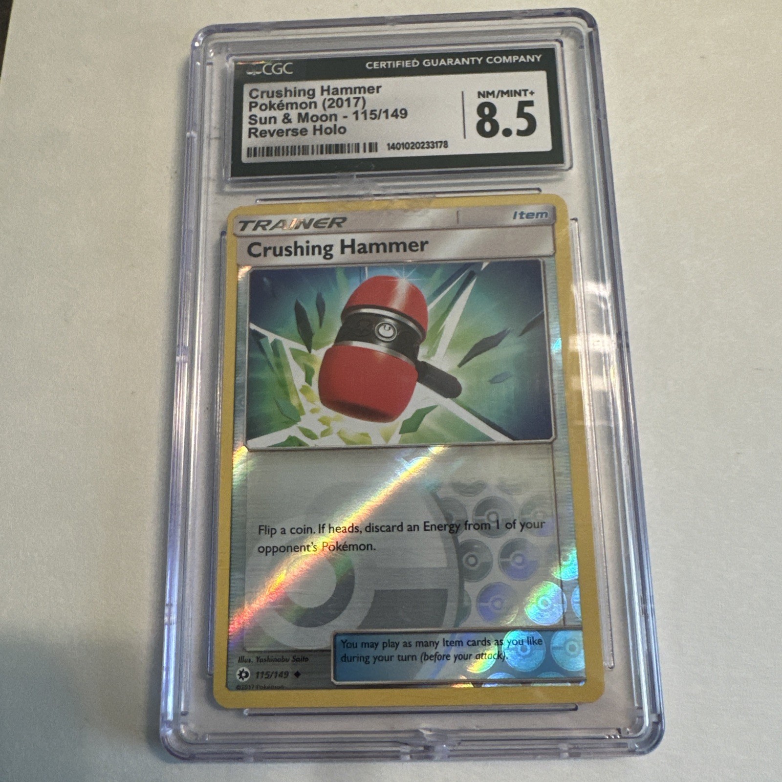 2017 Sun & Moon Crushing Hammer CGC 8 English #115/149 Reverse Holo