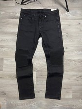 Belstaff Blackrod Men Black Coated Denim Biker Moto Jeans W32 L33 Ribbed Straigh