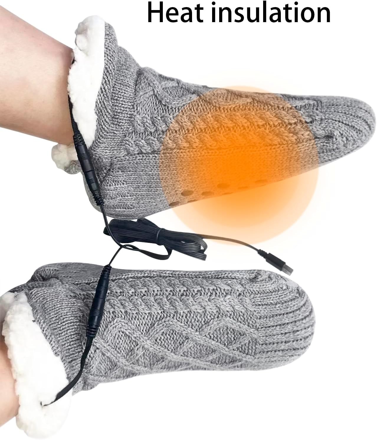 Electric Heated Fleece Socks Slippers for Men Women, Winter USB Heating Pad Knit
