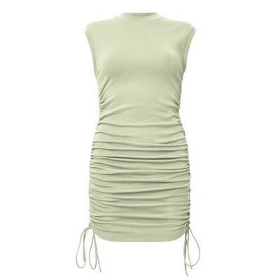 NWT AllSaints Sonny Jade Green Ruched Sleeveless Mini Dress 6 Adjustable Sides