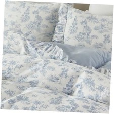 French Country Toile Duvet Cover Set Size for Girls Bedroom Full Blue Toile