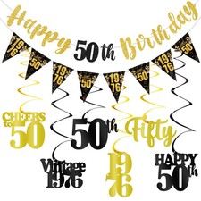 50th Birthday Decorations for Men Women, Happy Banner Black Gold