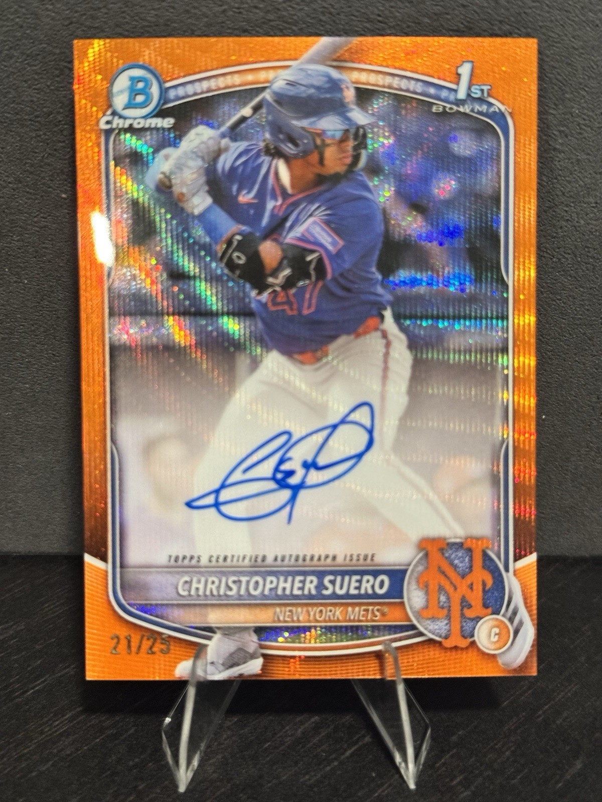 2025 Bowman Chrome CHRISTOPHER SUERO 1st Bowman Auto /25 Orange Shimmer METS