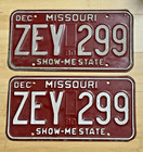 Pair of Dec MISSOURI Show Me State Lic Plate #ZET-299 — photo 1