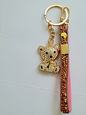 Bag Keychain Cute Bear Rhinestone Bag Charm Rhinestone Keyring White  Gold New