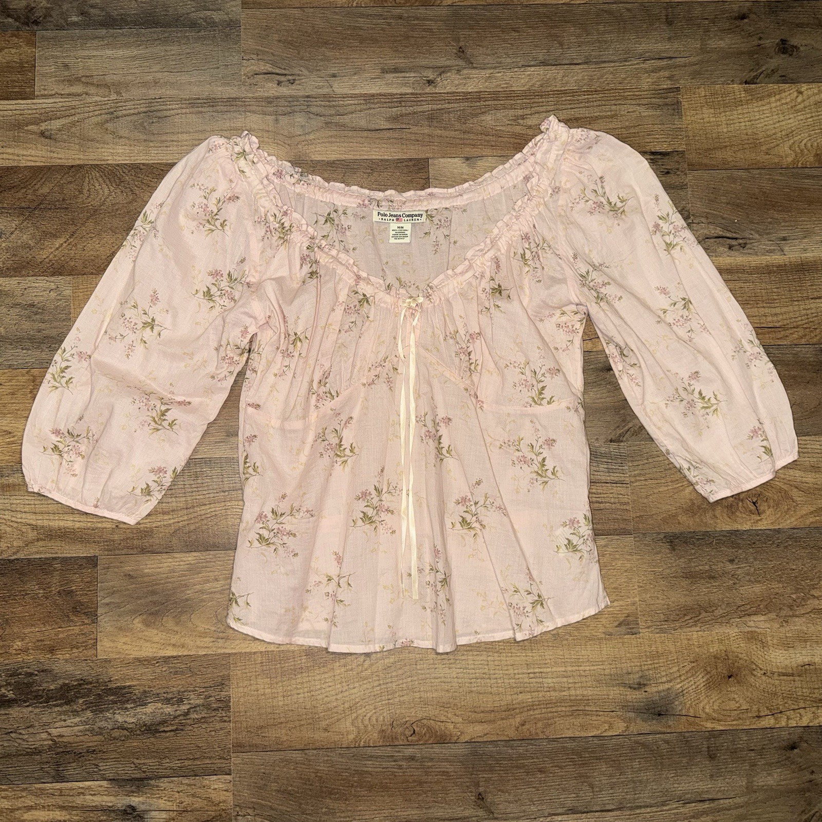 Vintage Polo Jeans Co Ralph Lauren Cotton Shirt Women’s M Y2K Preppy Pink Floral