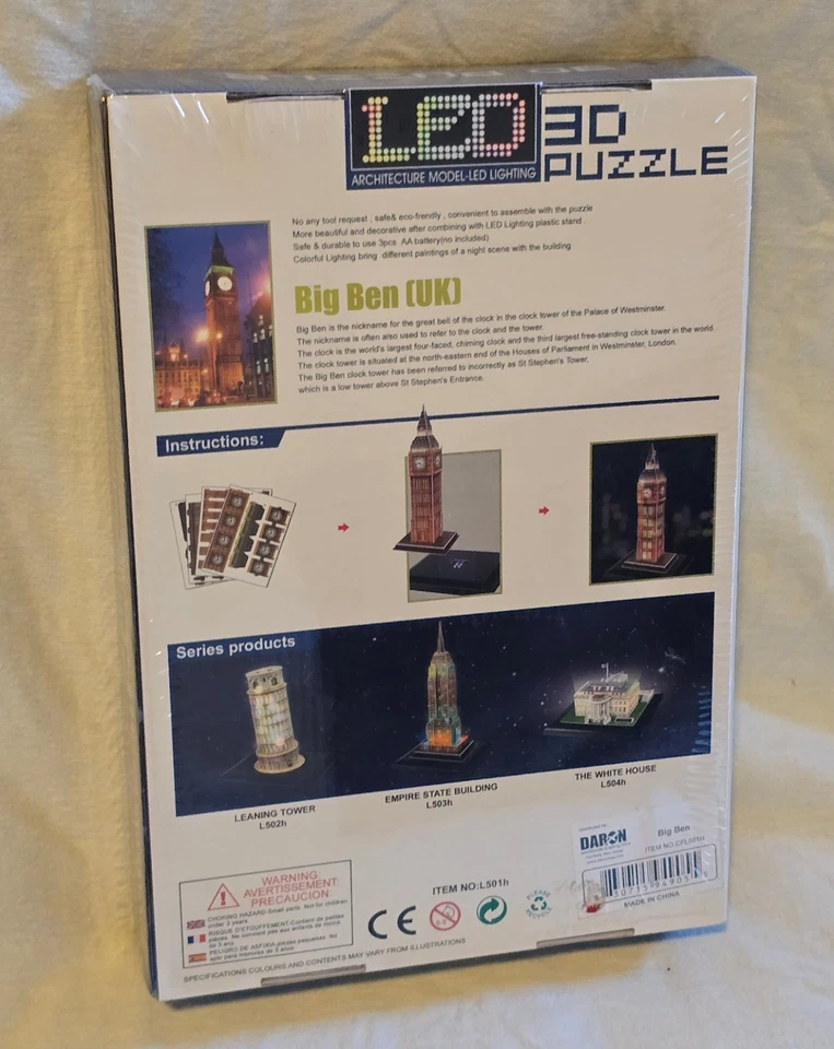 Big Ben London 3D Puzzle Architectural Model with LED Lighting - Sealed - Image 3 of 3
