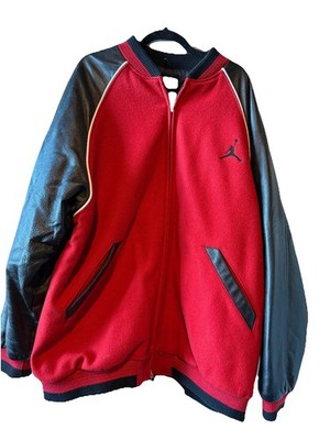 RARE Nike Jordan Mens BlackLeather Red Wool Varsity Bomber Jacket XXL