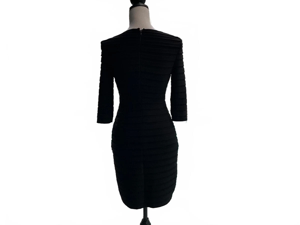 Vestido Vaina Adrianna Papell Petite Negro Cuello en V, Talla 4P