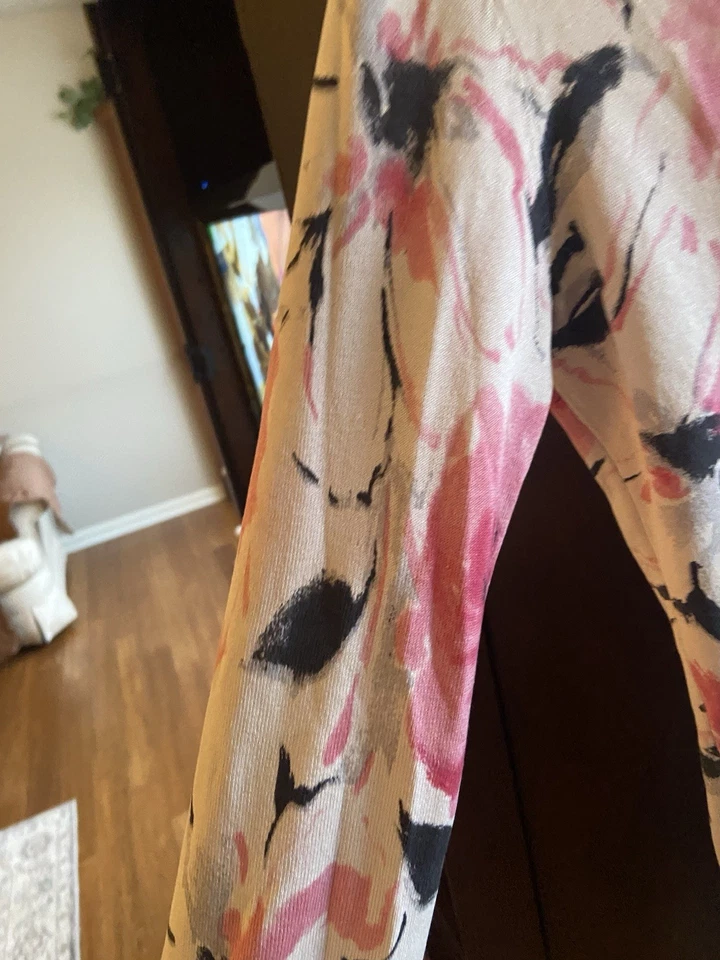 Jones New York Mujer Talla S Botón Frontal Cárdigan Suéter Rosa Negro Floral Foto 4 de 4