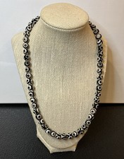 Handmade Black White 3 Eye Dzi Agate Stone Men  s Unisex Round Bead Necklace UU