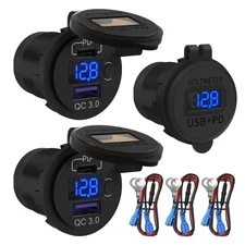 DaierTek 3-Pack 12V USB C Car Charger Socket - 48W PD & QC 3.0 Fast Charging Dua